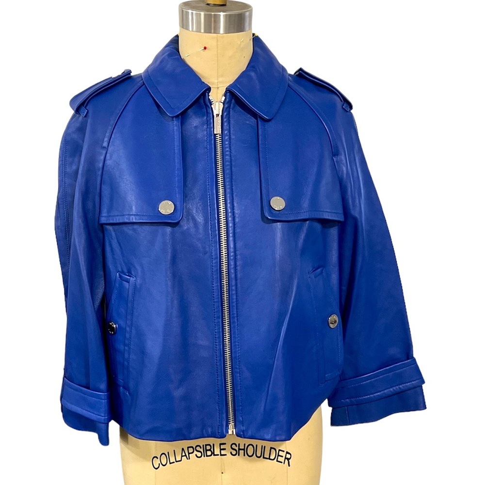 NWT New! Anne Klein 100% Leather jacket in ink blue sz MP
